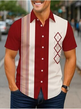 Men's Mid-Century Short Sleeve Shirt 3X Bowling Vintage 50s Argyle Casual New